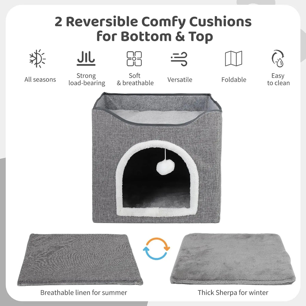 Foldable Cat House Indoor Large Cat Cave with Scratching Board & Fluffy Ball Pet Houses & Furniture Pet Bed Cat Products