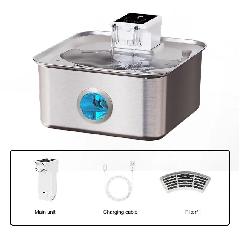 2026 New 7L/236oz Wireless Cat Water Fountain Sensor Stainless Steel Ultra Quiet Dog Water Fountain with Non-slip Mat OEM ODM