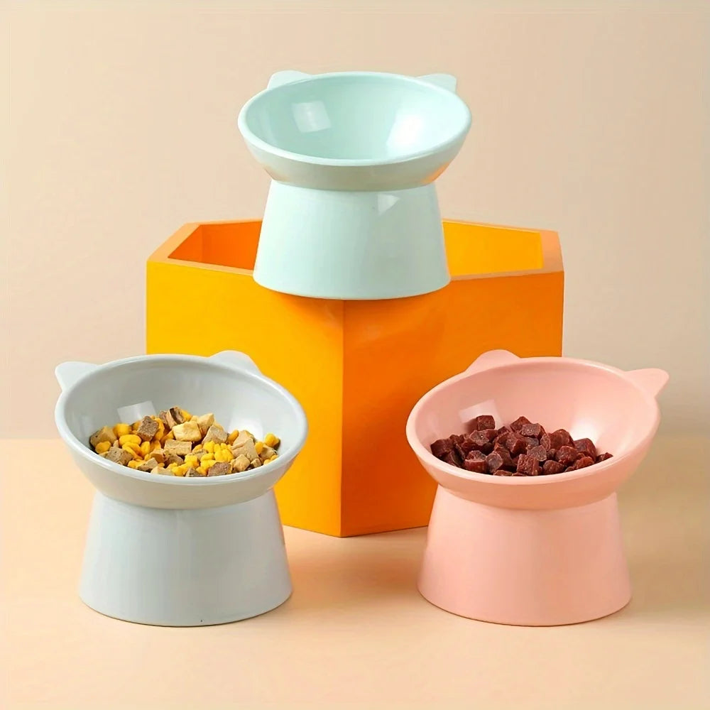 Elevated Cat Bowl with Stand Non-Slip Tilted Design for Neck Comfort Stability Durable Plastic Feeding Dish for Cats Small Dogs