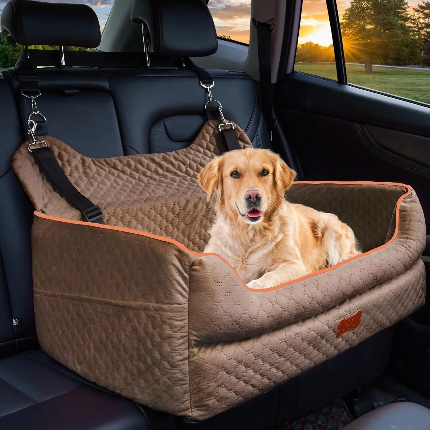 Detachable Dog Car Seat Memory Foam Dog Booster Seat Dogs Travel Bed with Thick Cushions Storage Bag for Large/medium-sized Dogs