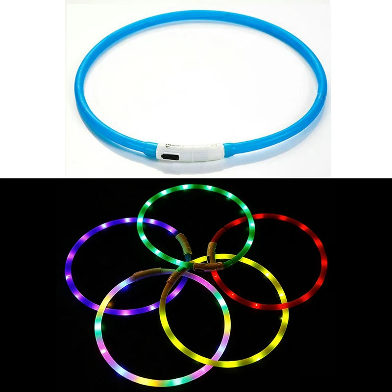 Adjustable LED Glowing Dog Collar Rechargeable Anti-Lost Night Light Harness Luminous Nylon Dog Supplies with Flashing Feature