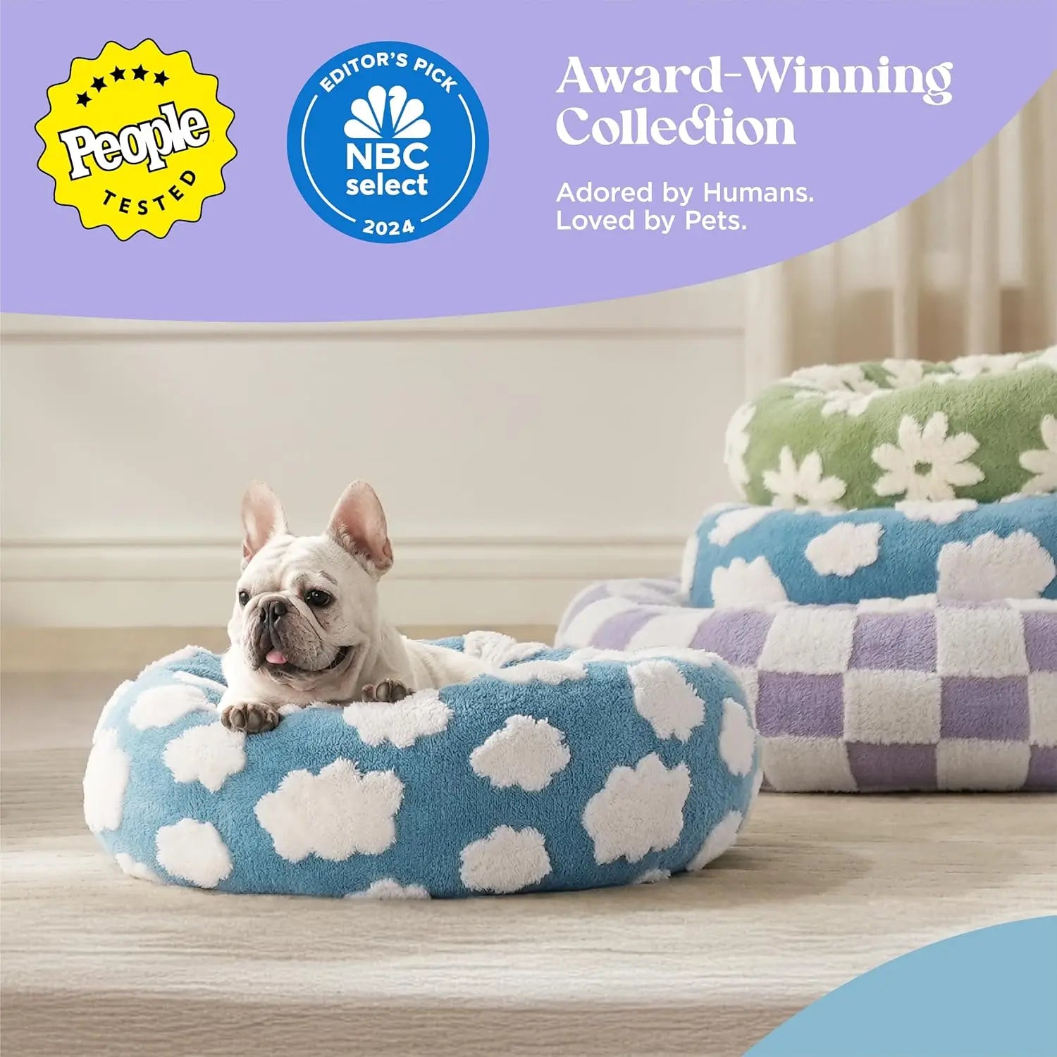 Donut Small Dog Bed Round Cat Beds for Indoor Cats Anti-Anxiety Calming Pet Beds Washable Cute Modern Cat Nest