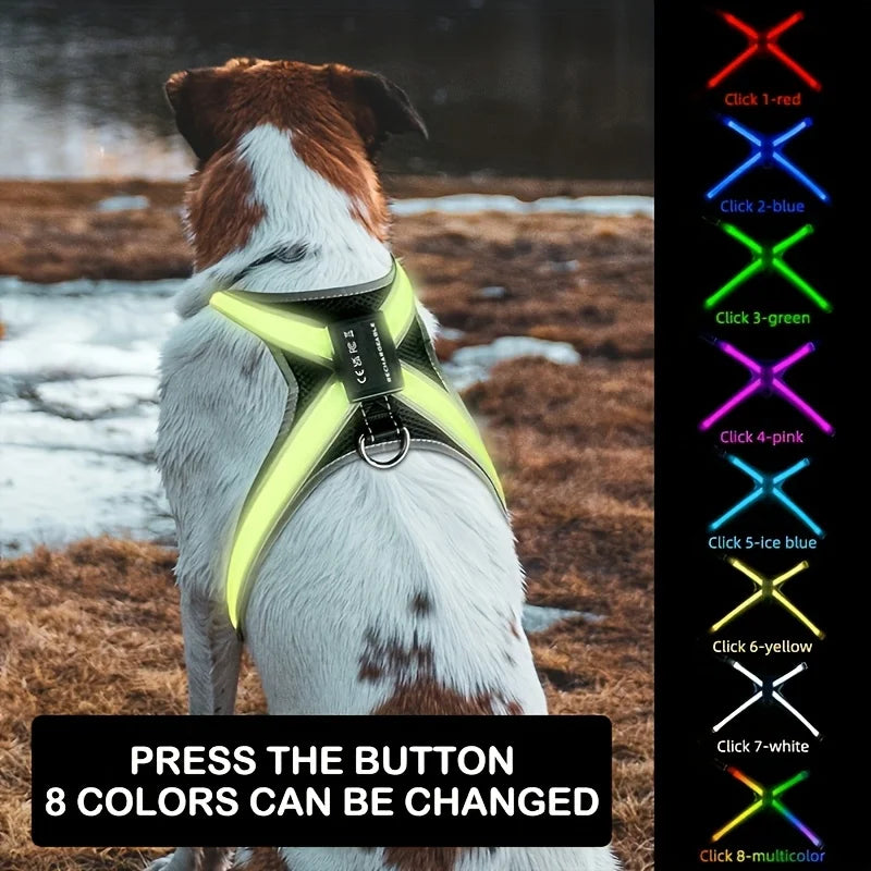 8 Colors LED Pet Vest Rechargeable - Keep Your Dog Safe and Visible at Night with Flashing Lights Suitable for Medium Large Dogs