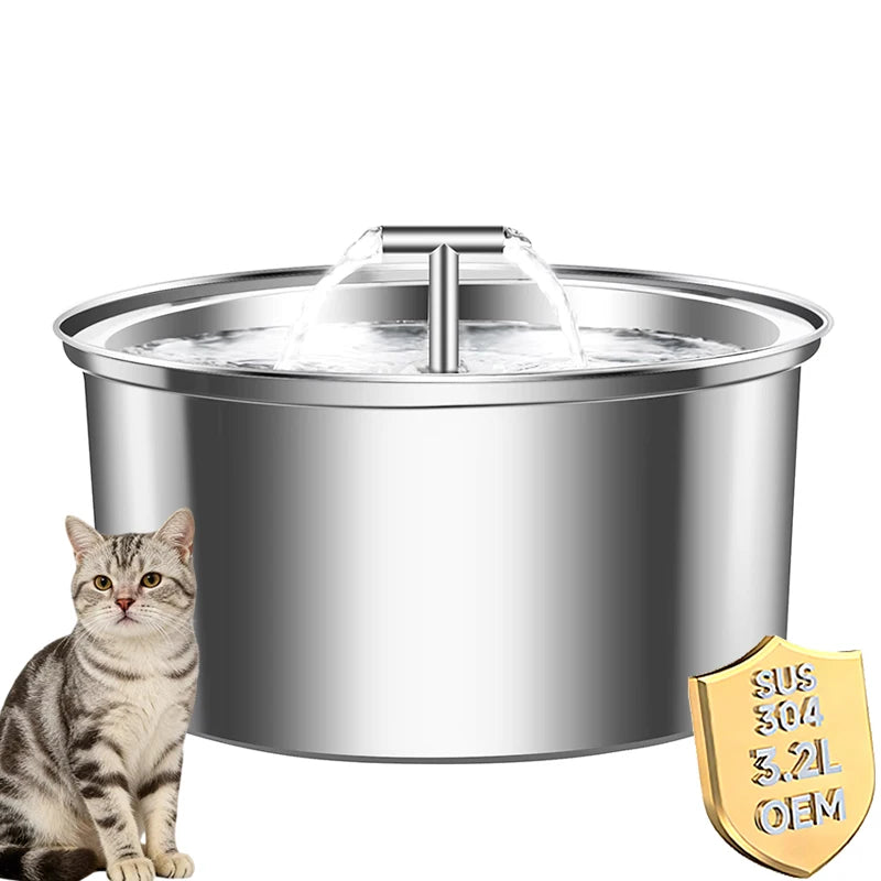 3.2L Automatic Cat Water Fountain Stainless Steel Pet Water Fountain with Carbon Filters Automatic Cat Fountain with Quiet Pump