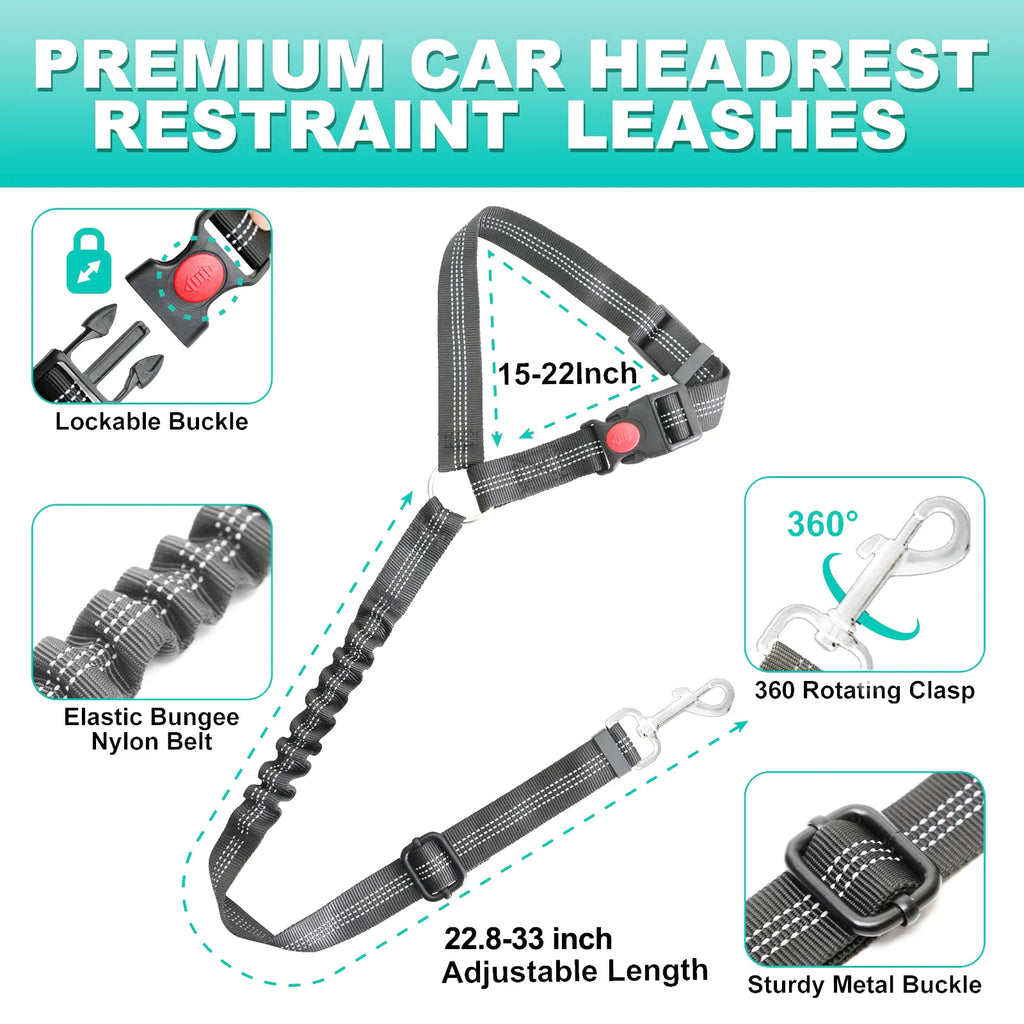 Dog Car Seat Belt Seatbelt Harness Adjustable Metal Buckle Elastic Reflective Vehicle Car Tether for Small Medium Large Dogs