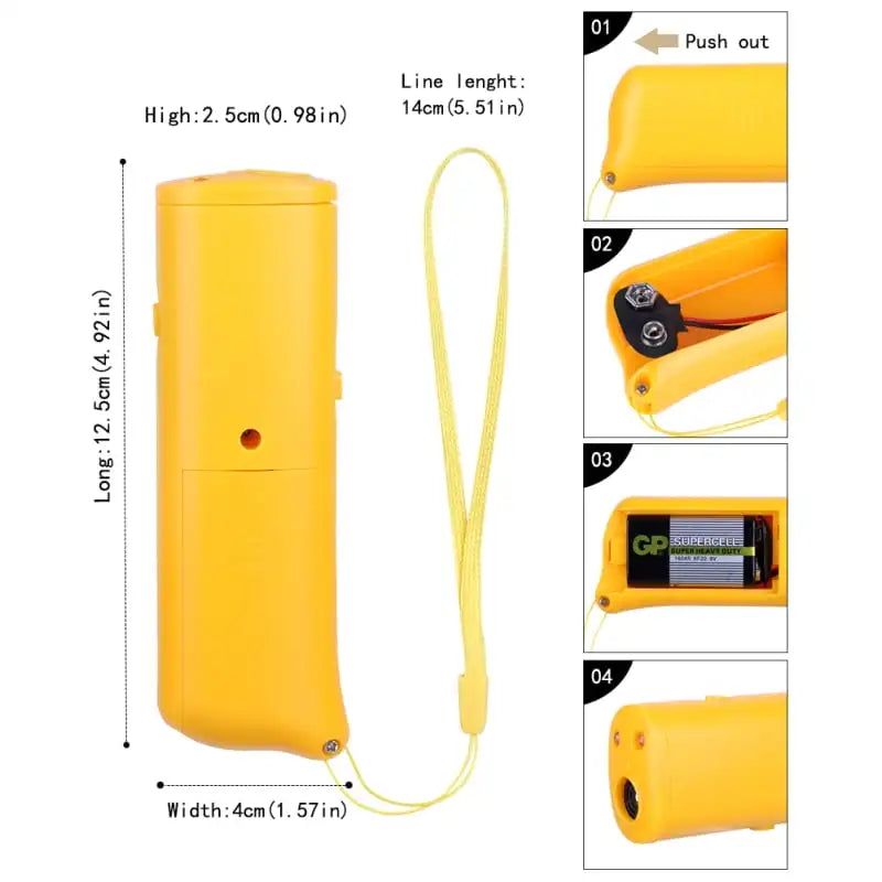 Ultrasonic Dog Repeller and Trainer Device with LED Light 3 in 1 Anti Barking Stop Bark Handheld Dog Training Device No Battery
