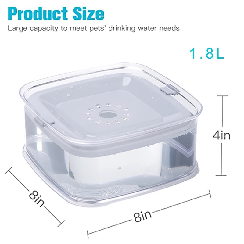 Transparent 1.8L Plastic Dog Water Bowl No Spill Slow Water Feeder Spill Proof Pet Bowl for Vehicle Travel for Cat Dog Fountain
