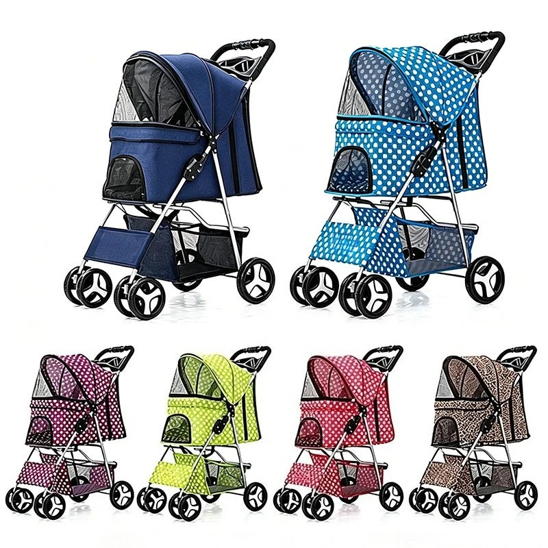 4 Wheels Pet Travel Trolley Cat Dog Jogger Stroller with Cup Holder and Storage Basket Pet Pushchair for Small Medium Cats Dogs