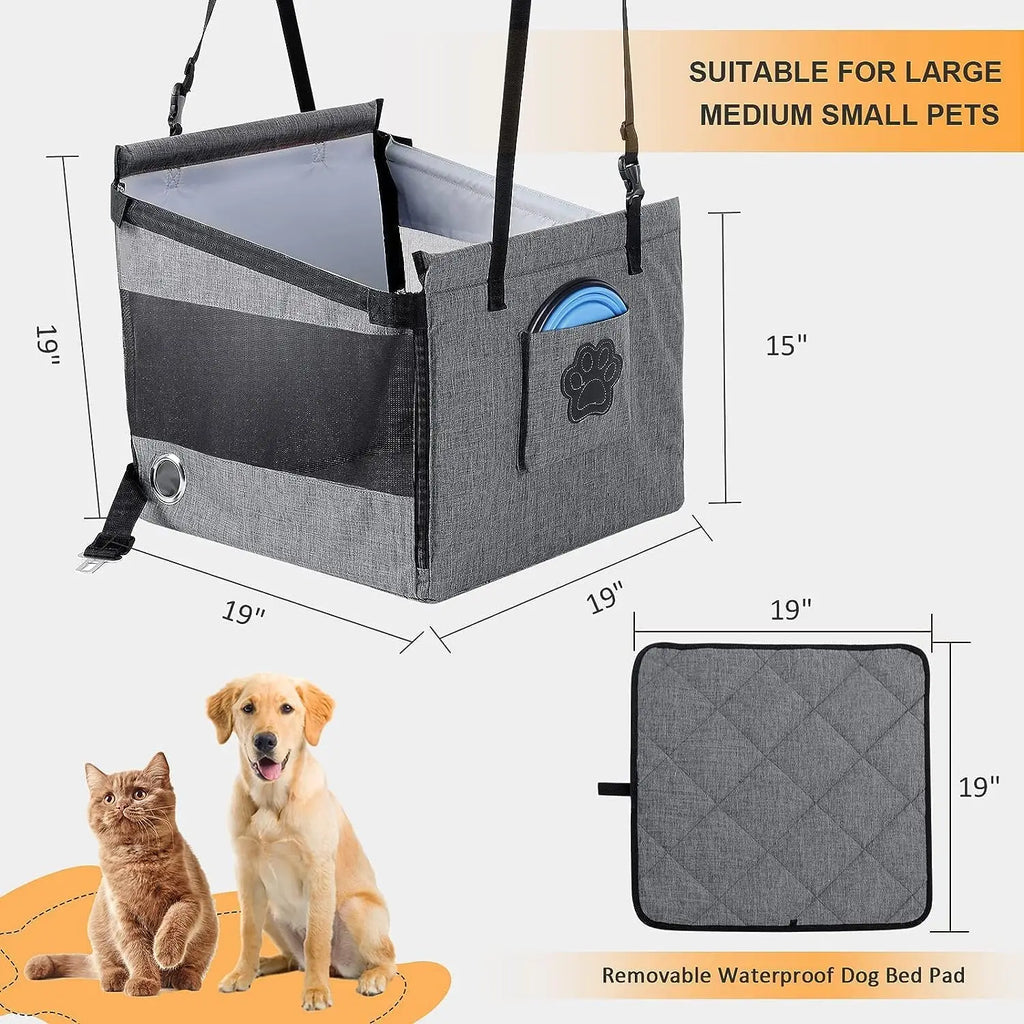 Small Medium Dog Car Seat Booster with Waterproof Mat Oxford Material Pet Travel Protector with Portable Storage Pocket