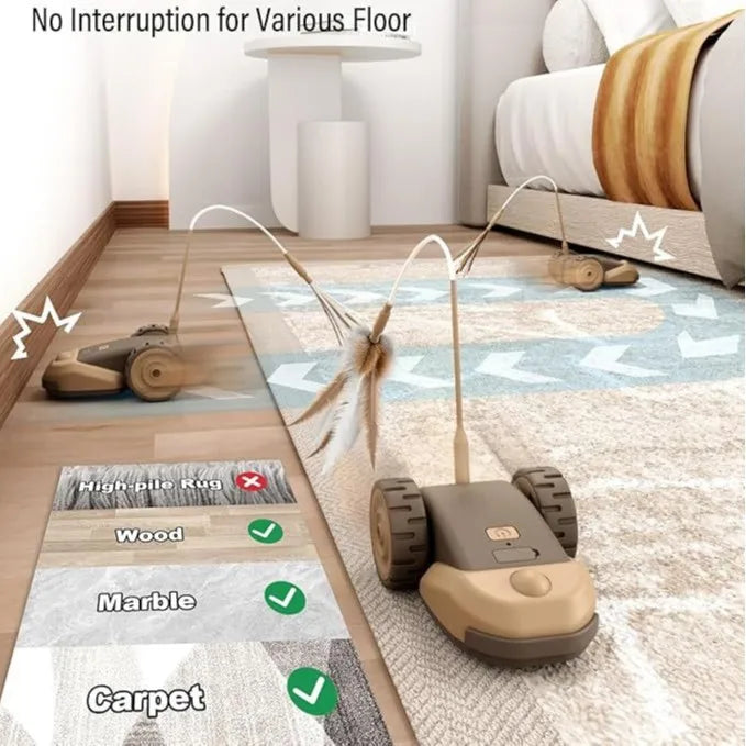 3-in-1 Interactive Cat Toy Indoor Automatic Moving Mouse Cat Toys Self Play with 2pcs Feather Tails for Bored Adult Cats Kittens
