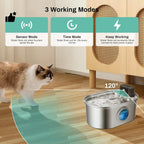 OEM 3.2L Cordless Cat Water Fountain Automatic Stainless Steel Pet Water Fountain Motion Sensor 4000mAh Pet Bowls Feeders