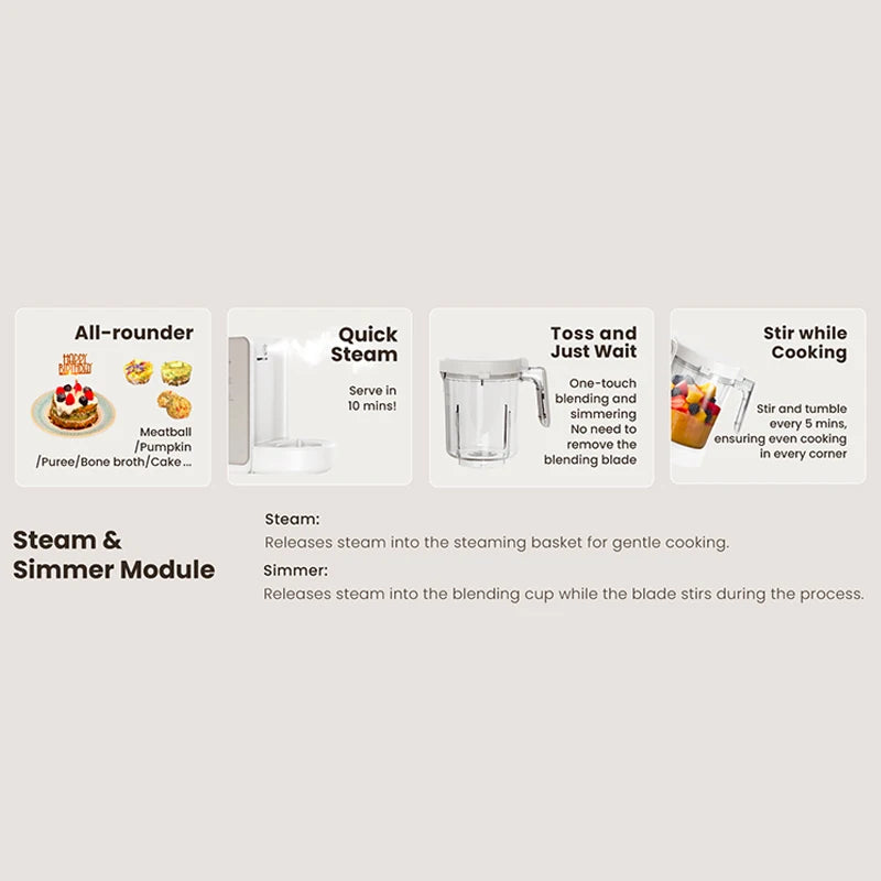 Electric Baby Multifunctional Food Maker Integrated Automatic Cooking Grinding Steaming Stirring for Blender Food Processor