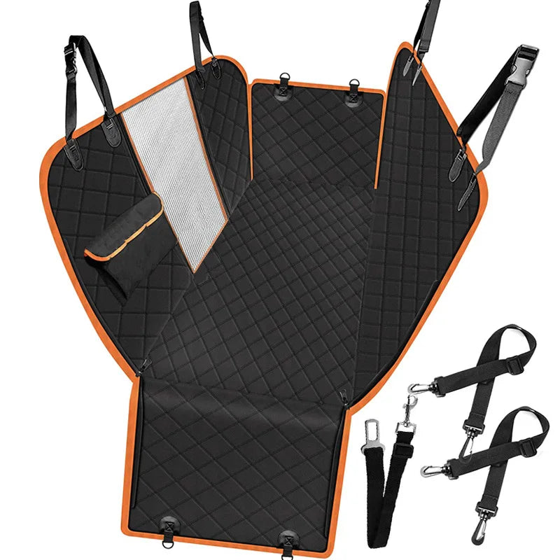 Extended Dog Car Seat Cover for Back Seat Extra Larger with Safety Belt Hard Bottom Car Back Seat Extender Dogs Fit for All Cars