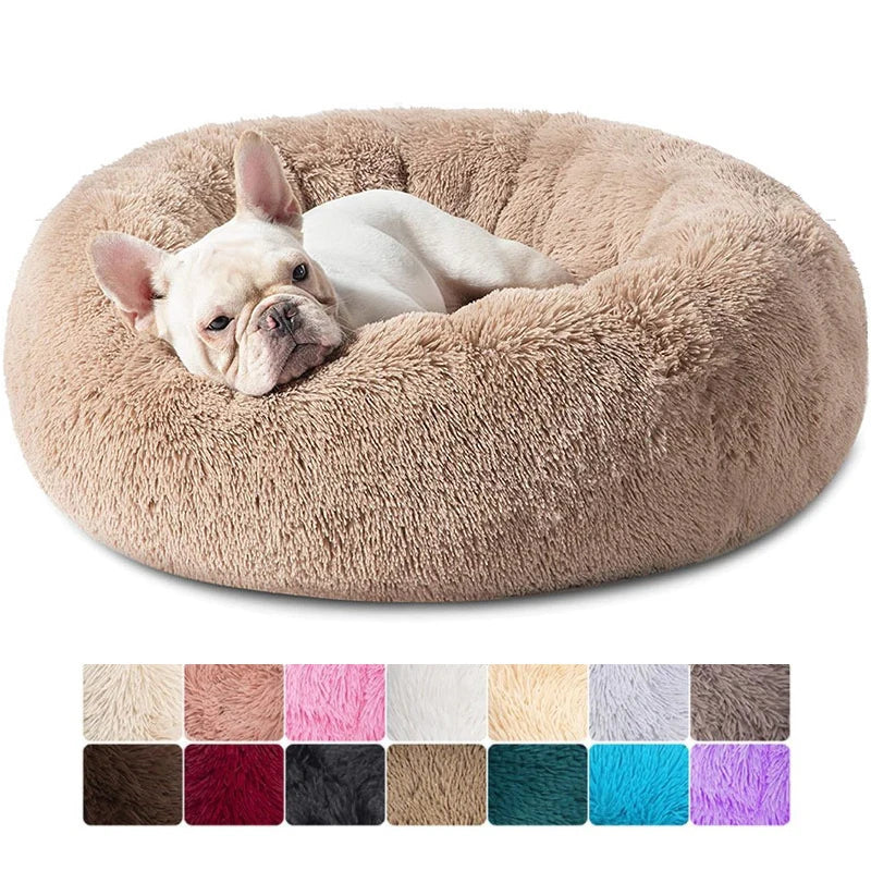 50cm Winter Solid Dog Bed Round Soft Long Plush Removable Washable Pet Cage for Dogs