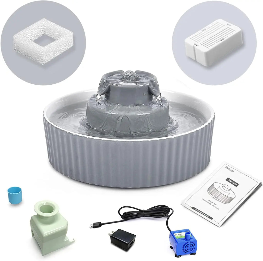 2..1L Ceramic Cat Bowl Cat Fountain with Activated Carbon Filter Custom LOGO Pet Water Dispenser Automatic for Cat Dog Drinking