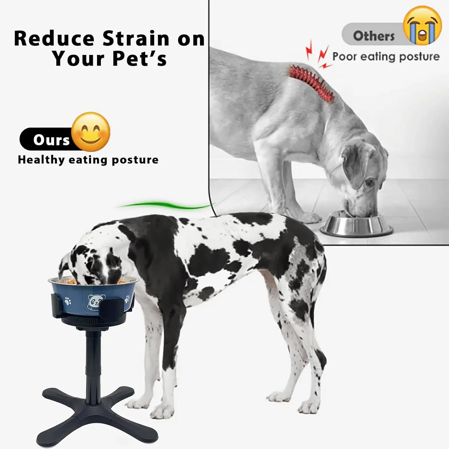 Adjustable Non-Slip Raised Dog Bowl Portable Collapsible Tilted Feeding Stand for Medium and Large Breeds 3 Heights
