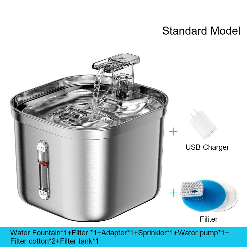 2.2L Stainless Steel Automatic Cat Water Fountain USB Charge Circulation LCD Display Eco-Friendly Pet Water Dispenser