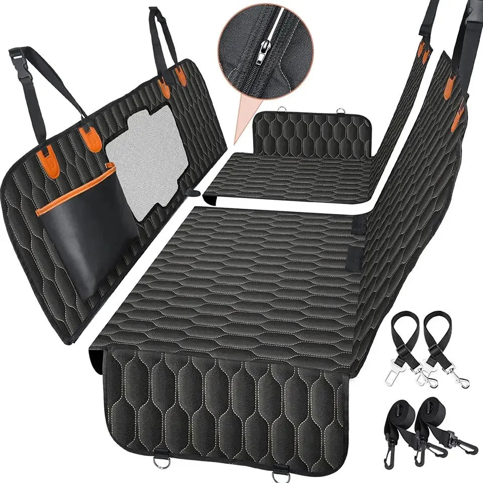 Detachable Dog Car Seat Cover Oxford Material Back Seat Extender with Mesh Window Storage Pocket Hammock Support up to 350lbs