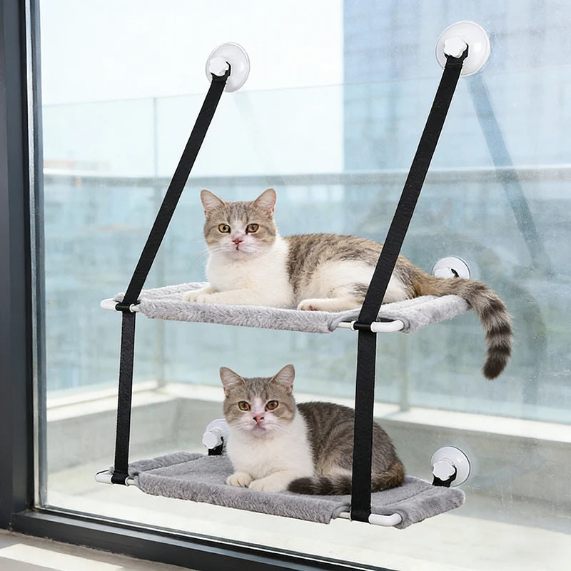 Double Layers Cat Hammock Window Indoor Cats Seat Shelves Kitten Limbing Frame Strong Suction Cups Bearing 25kg Cat Products