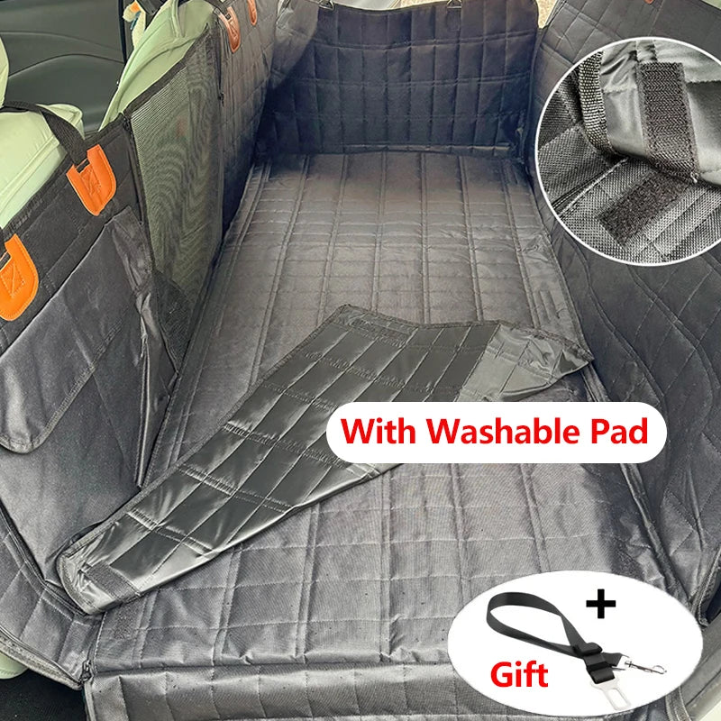 Custom Durable Fabric Dog Car Seat Cover with Extended Support Board Quilted Gray Design Straps & Metal Rings for Secure