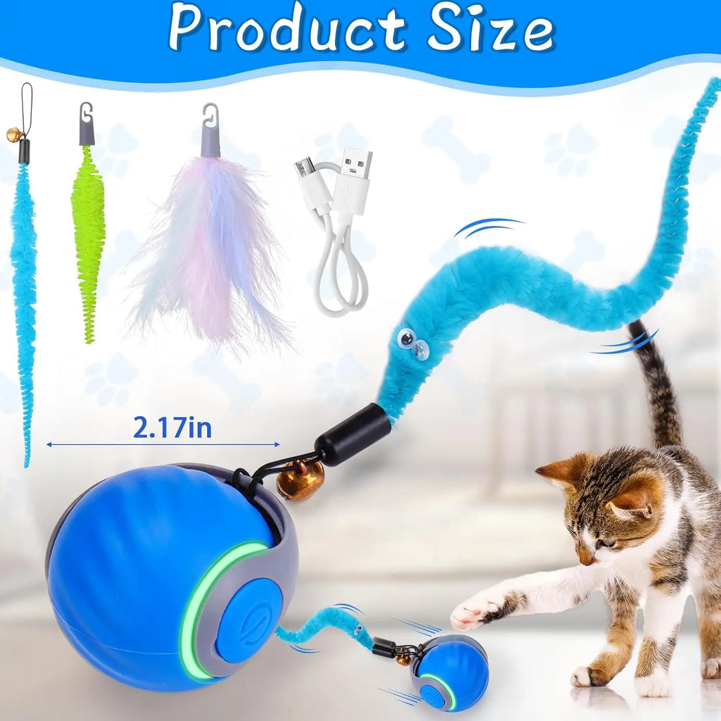 Automatic Interactive Cat Toy Ball for Indoor Cat Toys with 3 Tails 2 Speeds Rechargeable Rolling Ball for Cats with Bird Sound