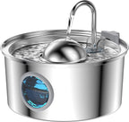 108oz/3.2L Stainless Steel Automatic Pet Water Fountain with Sphere for Outdoor Travel Cat Water Fountain Cat Products