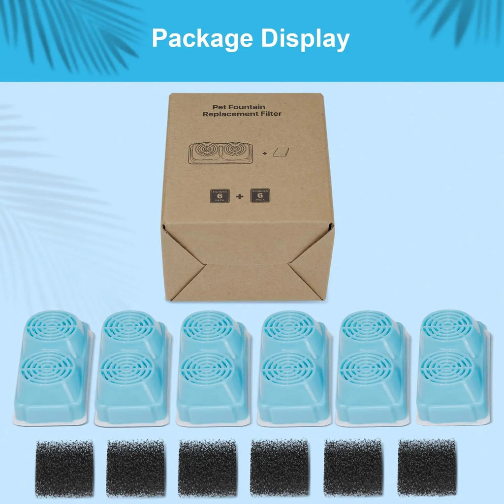 6pcs Cat Water Fountain Filters for 108oz/3.2L Wireless Cat Water Fountain Battery Operated Stainless Steel Pet Fountain