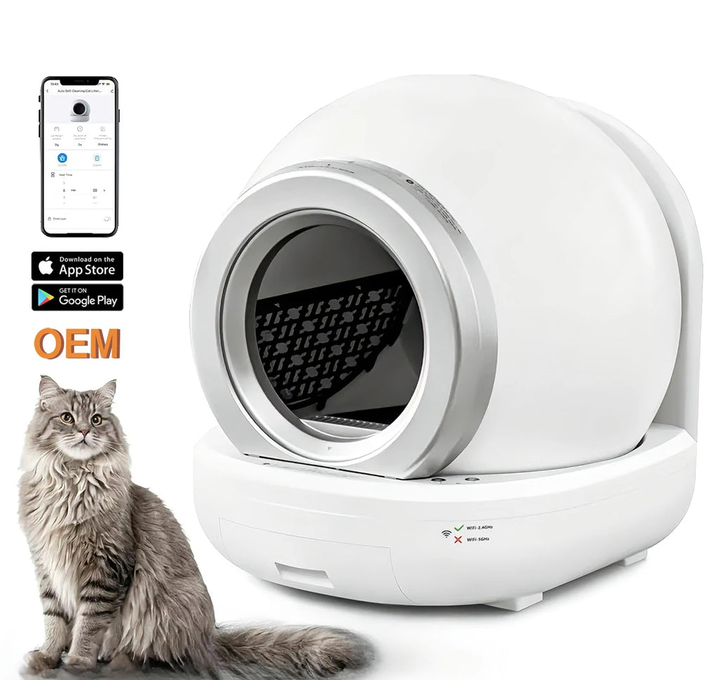 Self Cleaning Plastic Cat Litter Box 65L Extra-Large Capacity Automated Multiple Cats APP Control Safe Low Noise