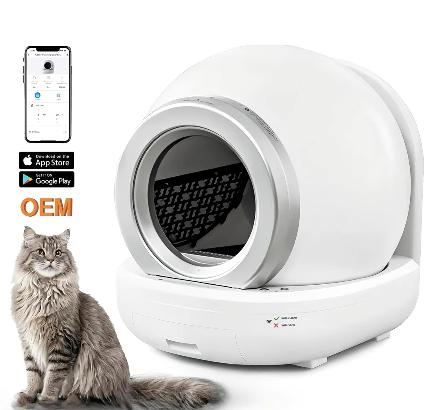 Self Cleaning Plastic Cat Litter Box 65L Extra-Large Capacity Automated Multiple Cats APP Control Safe Low Noise