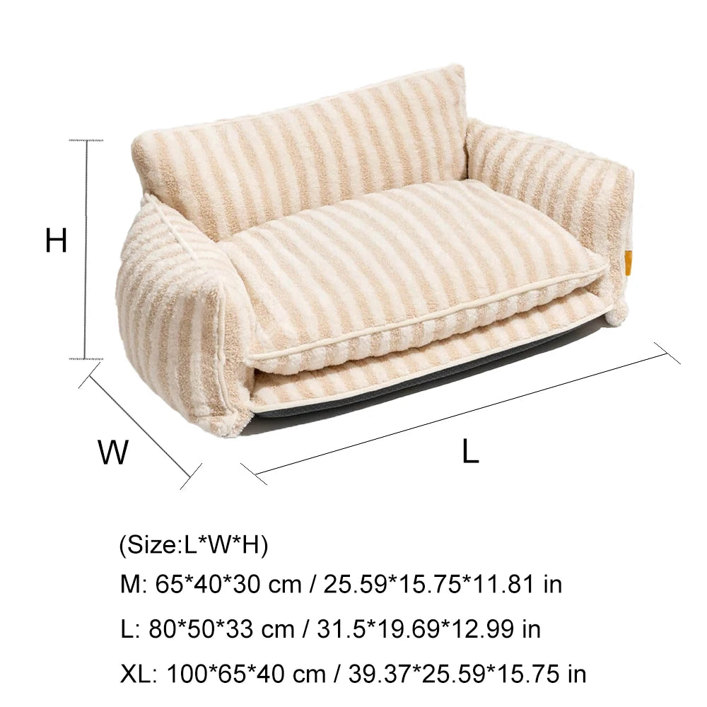 Trendy Eco-Friendly & Breathable Double Layer Dog & Cat Sofa Bed Luxury Cat Products Custom LOGO Striped Lambswool Couch Bed