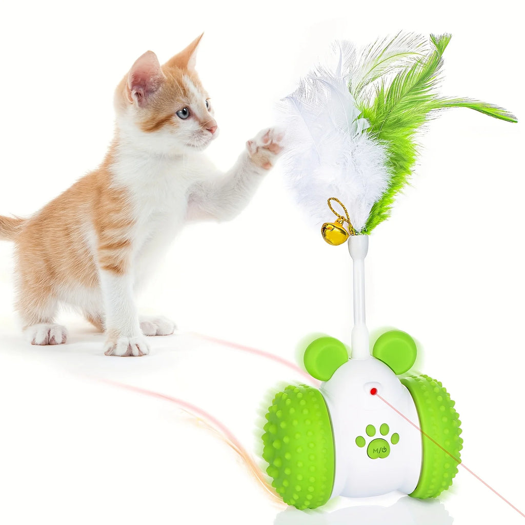 Automatic Cat Laser Toy with Feather Laser Pointer 2 in 1 Interactive Cat Toy with 2 Modes Long Lasting Battery Life USB C