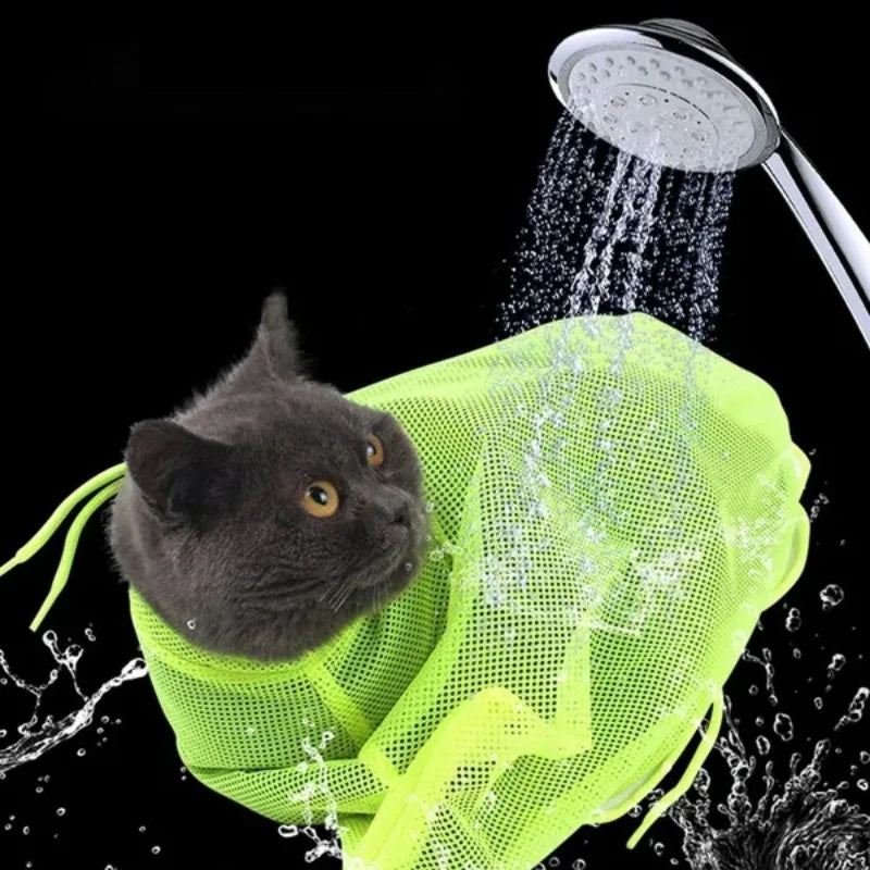 Adjustable Cat Grooming Bag Durable Bite & Scratch Resistant Mesh Stocked Bathing and Nail Trimming Tool