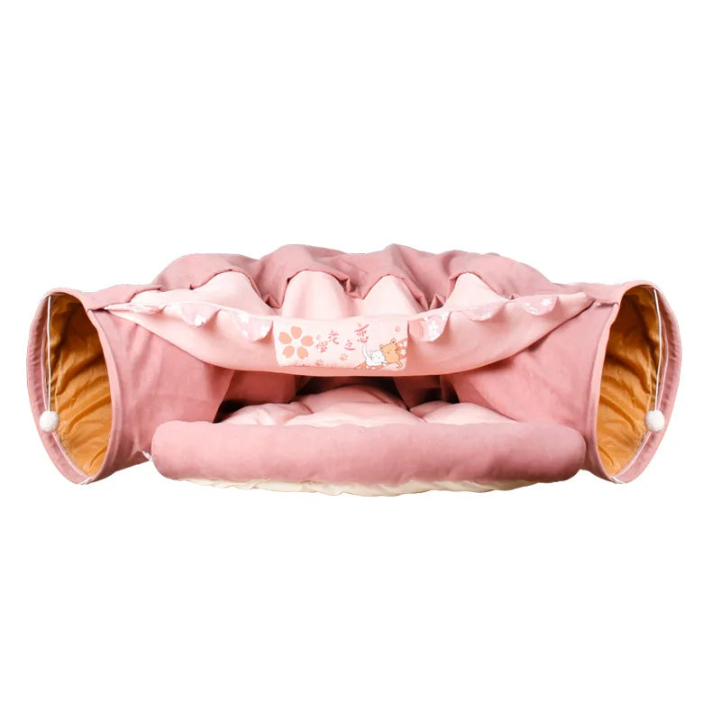 Cat Tunnel Collapsible Tubes Toys with Removable Mat Cat Bed Indoor Cat Tunnels Pet Accessories