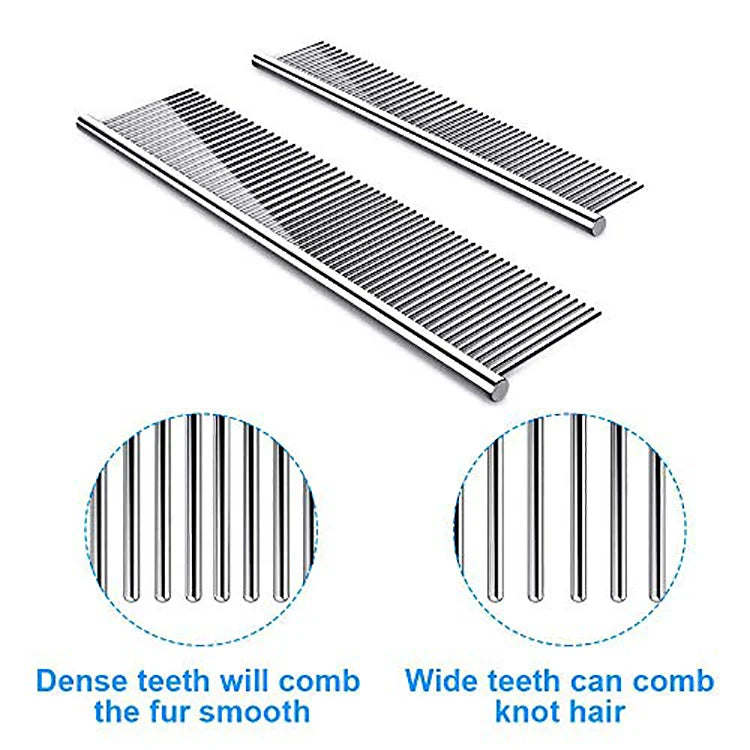 Dog Combs Pet Stainless Steel Teeth Cat Comb Remove Tangles Knots Professional Grooming Tool for Long and Short Haired Dog Brush
