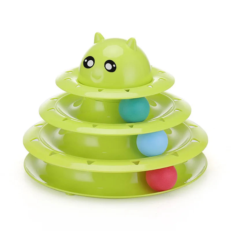 3-Level Interactive Cat Toy with Moving Balls Circle Track Design for Exercise and Hunting Fun and Sustainable Feature