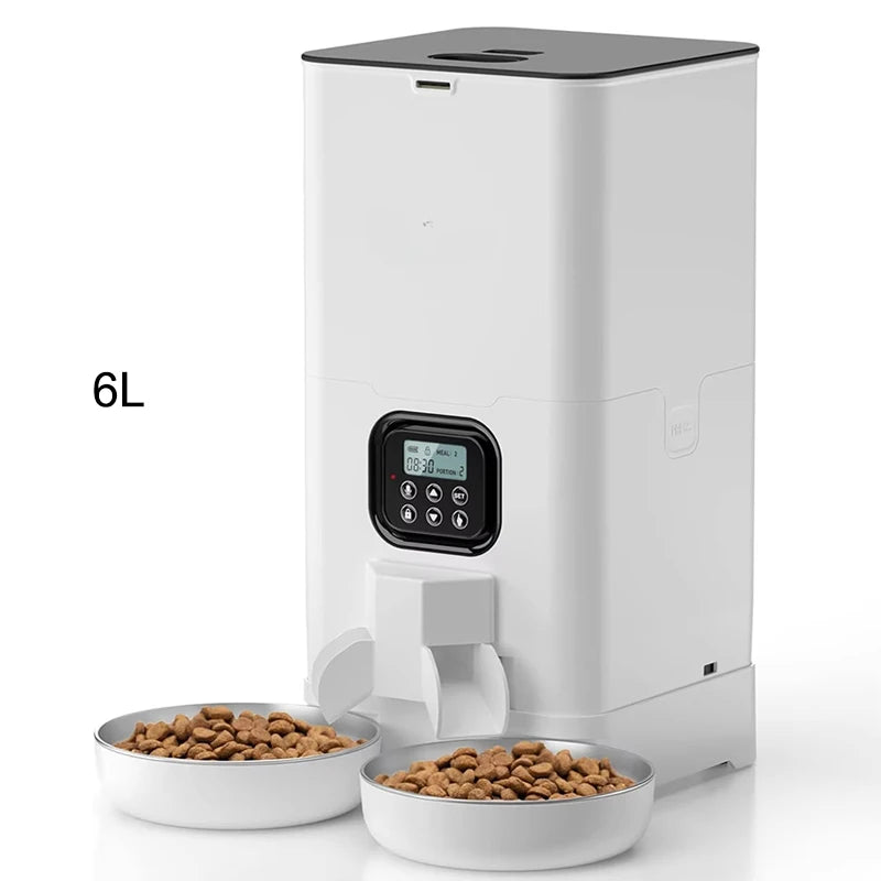 OEM 6L Automatic Cat Feeder for Two Cats with Stainless Steel Bowls LCD Display USB Charging Memory Function Smart Pet Feeder