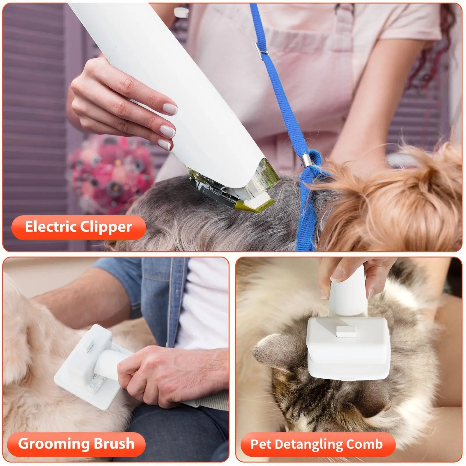 8-in-1 Professional Dog Grooming Vacuum Kit Portable Easy Use Strong Pet Hair Removal 6 Guide Combs Plastic Pet Grooming Tools