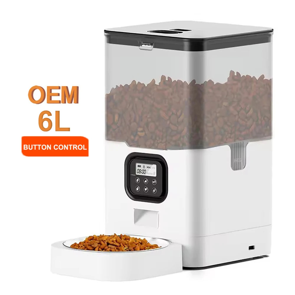 6L Stainless Steel Solid Automatic Cat Feeders Timed Dry Food Dispenser with Button Control 10s Voice Recorder Smart Pet Feeder
