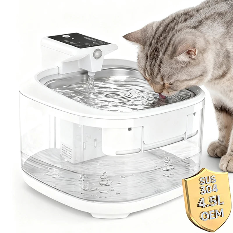 OEM 4.5L 5000mah Rechargeable Wireless Eco-Friendly Plastic & Stainless Steel Cat Water Fountain Sensor Automatic Pet Dispenser