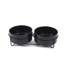 Ceramic Dog Bowls Set Stainless Steel Pet Feeder with Holder Double Bowls for Cats and Small Dogs