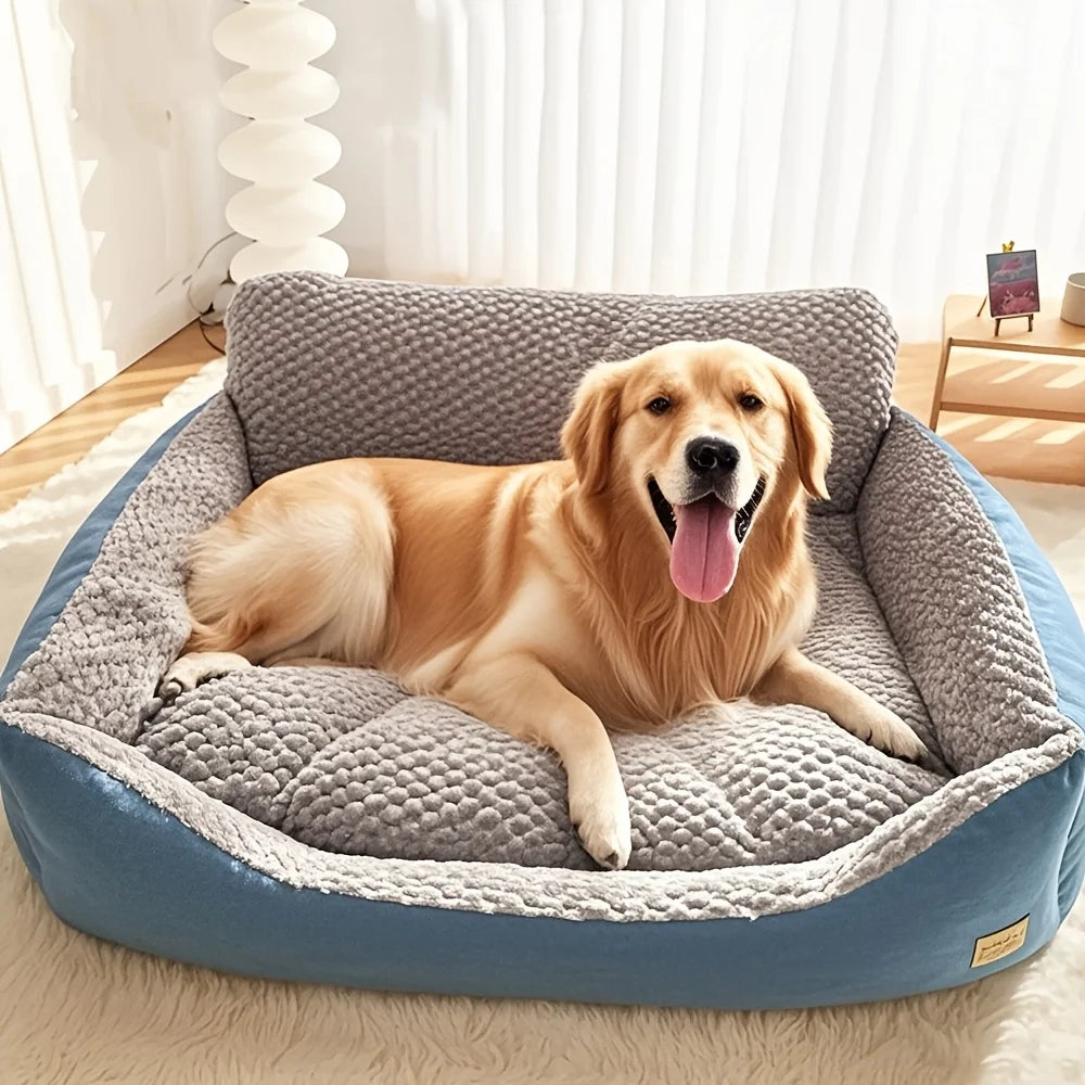Luxury Extra-Large Dog Bed Plush Pet Sofa with High Backrest Solid Pattern All-Season Comfort Easy-Clean Cover for Large Dogs