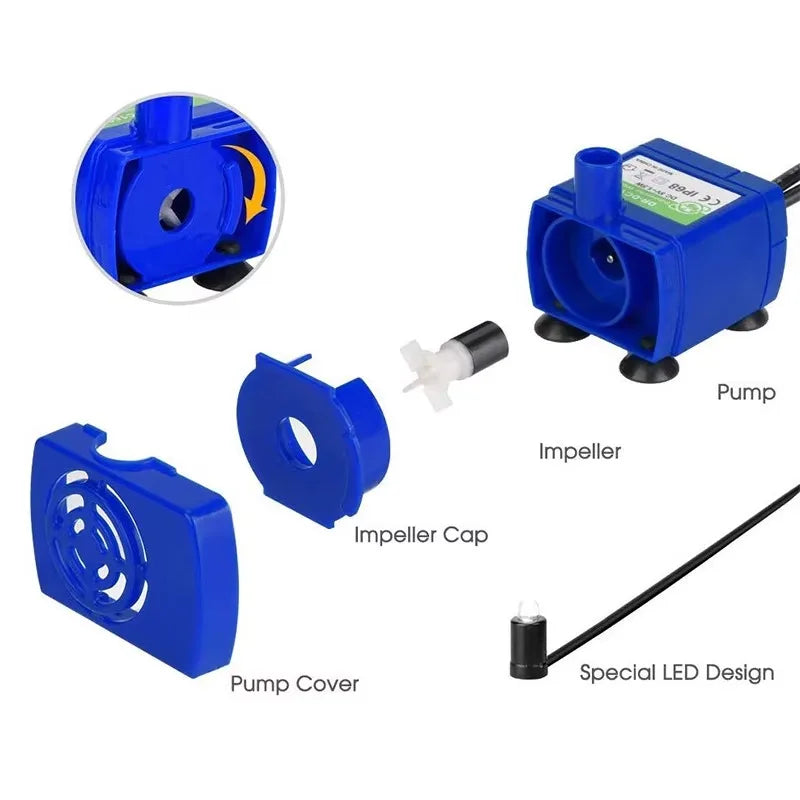 Water Pump LED Light Pet Cat Water Fountain Pump Motor Accessories Replacement for Cat Drinking Bowl Pump Pet Water Dispenser