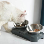Stainless Steel Pet Bowl Cat Double Bowls With Raised Stand Non-slip Cat Food Water Dog Bowls Neck Care Dog Feeder Pet Supplies