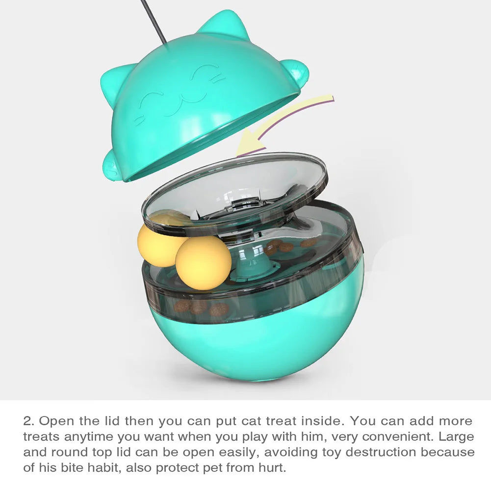 Eco-Friendly Plastic Cat Teaser Stick Slow Feeder Ball Funny Tumbler Food Dispenser for Kitten Pets Supplies
