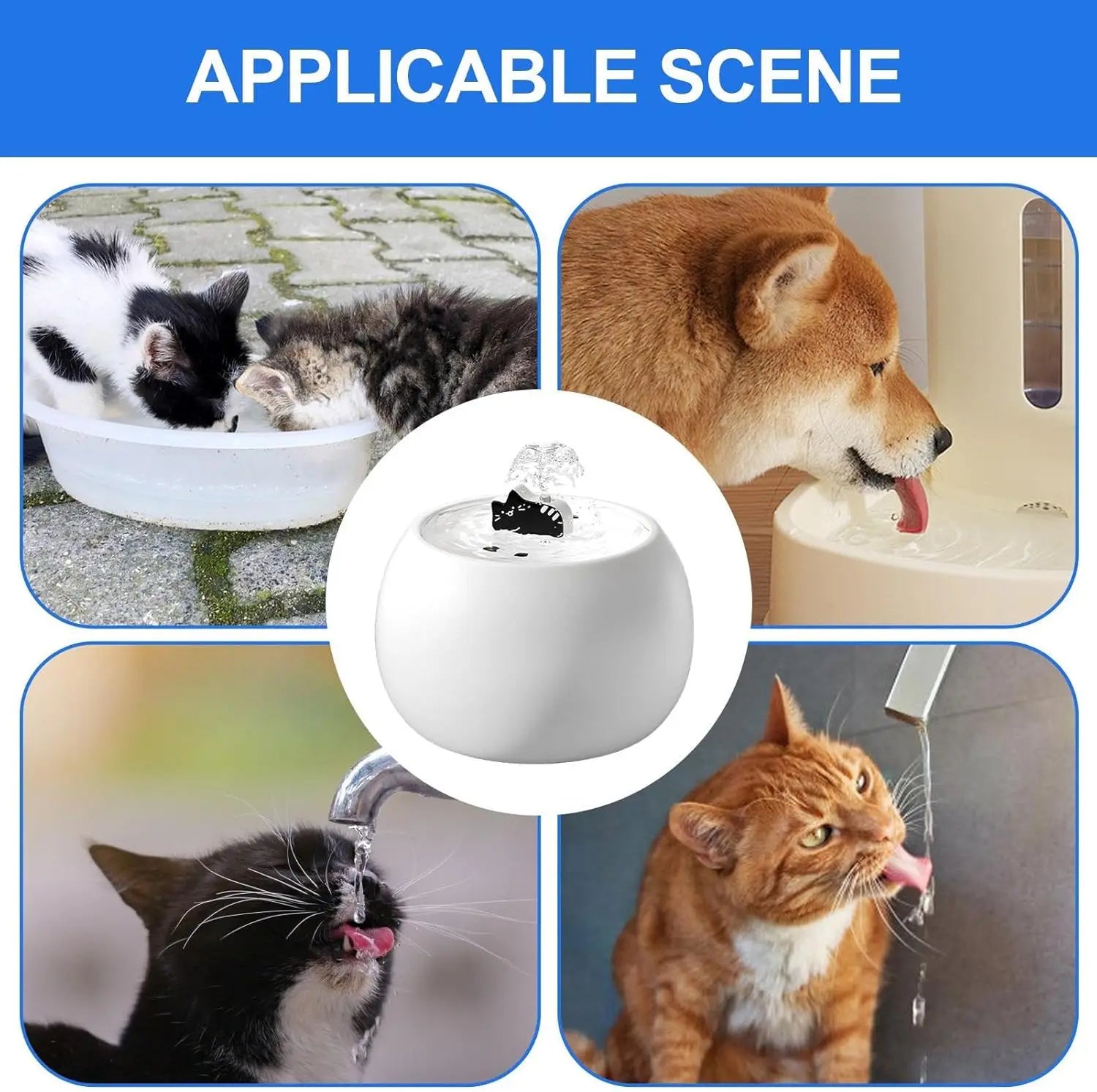1.5L Automatic Cat Water Dispenser Fountain Rechargeable Pet Water Dispenser with Long-Lasting Filtered Sensor Ceramic Cat Bowl