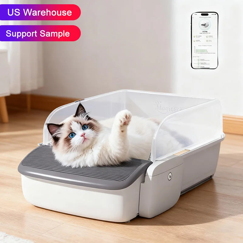 US Warehouse 2025 Open Design Intelligent Automatic Cat Litter Box Smart APP Self Cleaning Litter Box for Cats