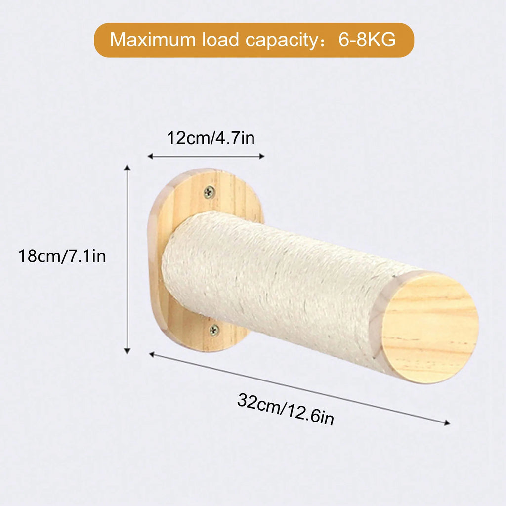 Natural Wooden 2-Tier Wall Mounted Cat Hammock Small to Medium Cats' Scratching Post with Sisal Rope Cat Trees & Scratcher