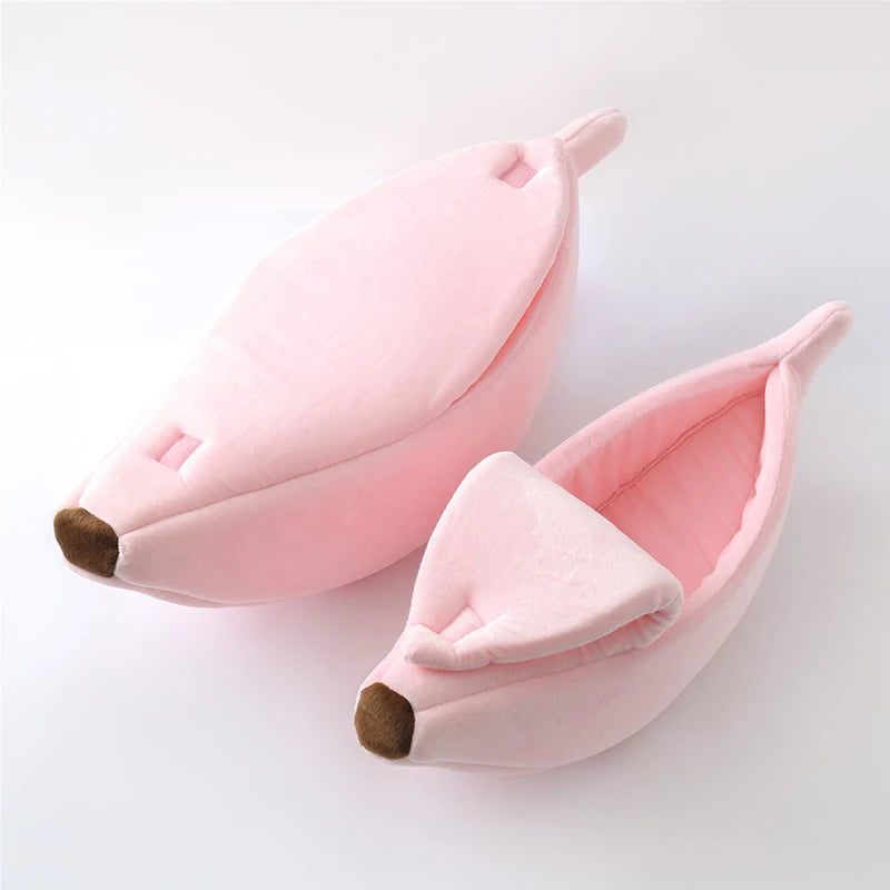 Banana Shape Cat Bed House Mat Warm Durable Portable Winter Coral Fleece Removable Cover Cat Supplies