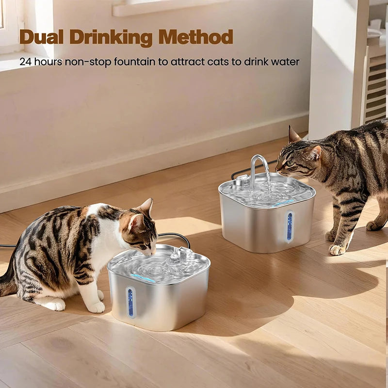 OEM Stainless Steel 2.2L Automatic Pet Water Dispenser Cat Water Fountain with Water Level Window New Cat Products ODM Custom