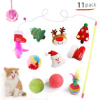 Merry Christmas Santa Claus Teaser Stick Ball Feather Plush Toy Set Wholesale Cat and Dog Products Christmas Gift for Pets